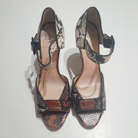 VINCE CAMUTO Ankle Strap Multi-Color Retro Python Snakeskin Heels Sessen US 9.5 - Picture 2 of 7